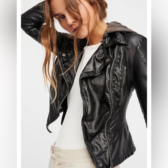Free People Jackets & Blazers - Free people leather hooded jacket size 6